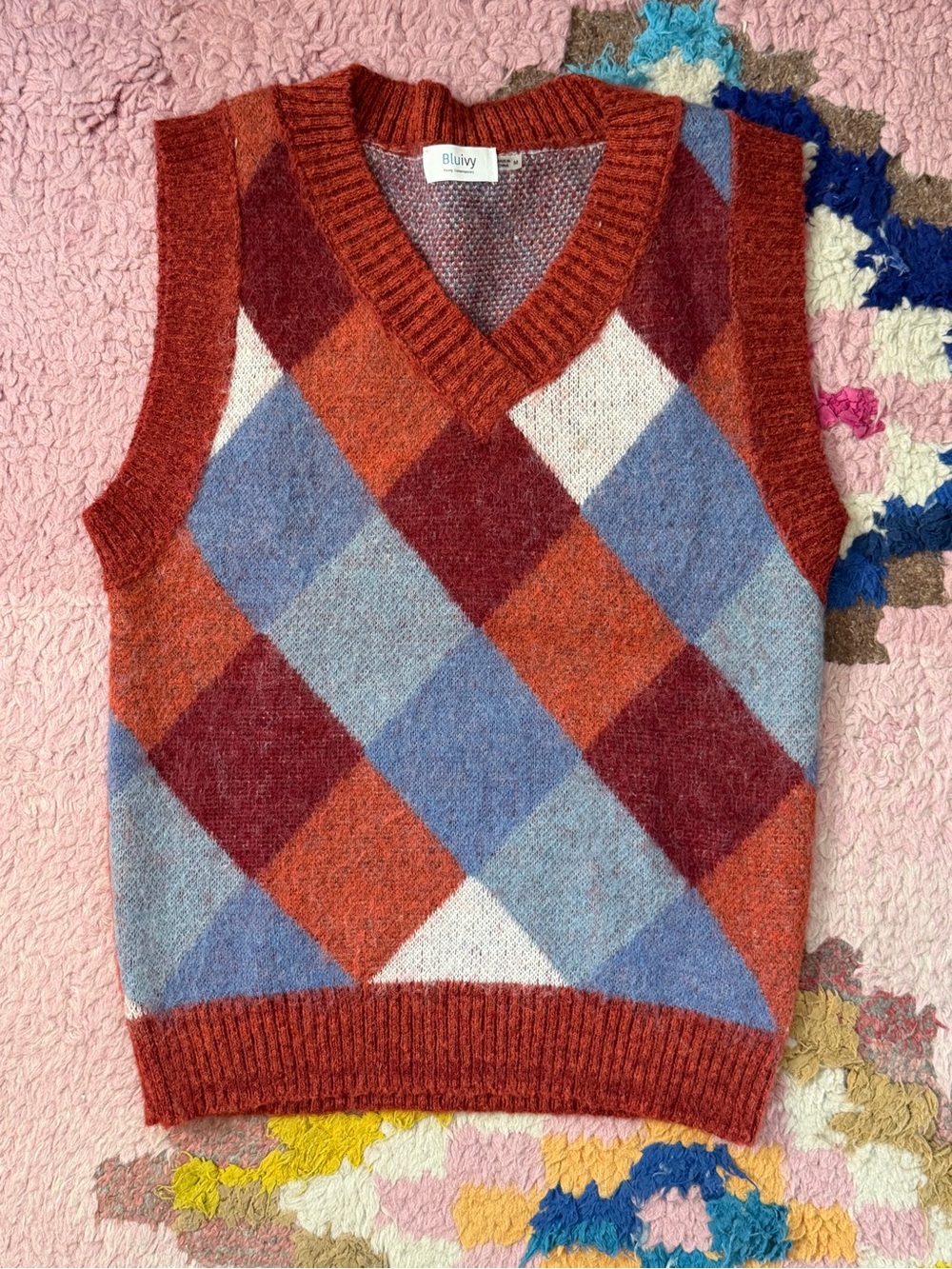 Women's Rust Argyle V-Neck Sweater Vest